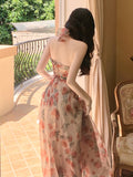 Zjkrl - Fairy French Floral Midi Dress Women Chic and Elegant Slim Sleeveless Vintage Dress Boho Beach Sexy Dresses Korean Summer