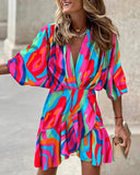 Zjkrl - autumn Irregular Mini Dress For Women Fashion Print Casual Bohemia Style Vacation Sundress Women&#39;s Bat Sleeve Ruffles Dresses