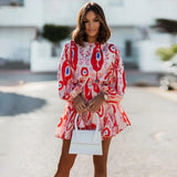 Zjkrl - Casual 3/4 Sleeve Tunics Mini Dress Women Summer 2023 Fashion Floral Print O Neck Green Boho Streetwear Dresses Elegant Vestido