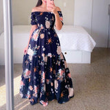 Zjkrl Sexy Off The Shoulder Tube Top Dress Butterfly Rainbow Floral Print Dress Ladies Elegant Slim Summer Bohemian Party Maxi Dresses