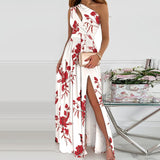Zjkrl - 2023 Summer Women One Shoulder Floral Print Maxi Dress Girls High Slit Long Dresses Asymmetric Party Dresses Vestidos De Fiesta