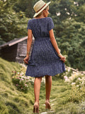 M Fashion O Neck Casual Printd Dress 2023 New Women Summer Strap High Waist Pleated Dresses For Female