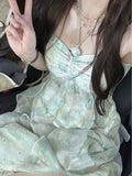 Zjkrl - 2023 Summer Chiffon French Elegant Midi Dress Women Beach Style Sexy Strap Dress Party Casual One Piece Dress Korean Fashion