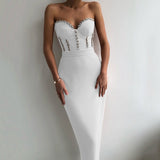 New Women&#39;S Fashion Bead Chain Crystal Design Long Dress Sexy Sleeveless Backless Celebrity Party Bandage Dress
