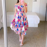 Zjkrl Sexy Off The Shoulder Tube Top Dress Butterfly Rainbow Floral Print Dress Ladies Elegant Slim Summer Bohemian Party Maxi Dresses