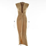 Zjkrl - Elegant Pleated Casual Bodycon Long Dress Autumn Winter Women Slim Evening Party Robe Sexy Bandage Ladies Dress