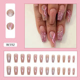Zjkrl - 24pcs False Nails Tips with Glitter Design Press on Stick-on Nail Tips for Women and Girls