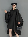 Zjkrl - Fashion Solid Color Dress Women's Autumn 2023 New Round Neck Loose Batwing Sleeve Knee-length Dresses Female