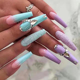 Zjkrl - Fashionable Butterfly Flower False Nails Long Detachable French Nail Tips for Girl Fake Nails Press on Acrylic Nails