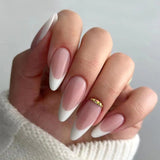 Zjkrl - 24Pcs Detachable Almond False Nails with Pearl Decoration Elegant Designs French Fake Nails Full Nail Art Tips Press On Nails