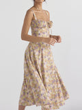 Zjkrl Floral Printed Women Dress 2023 Summer Elegant Solid Slim Sleeveless Slip Female Side Split Waist Lady A-line Robe