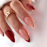 Zjkrl - 24Pcs French False Nails Almond Fake Nails with Glue Press on White Edge Design Wearable Simple Ins Pink Stiletto Nail Tips