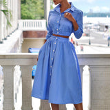 Zjkrl - Elegant Turn-down Collar Button Blouse + Skirts Suit Autumn Fashion Striped Print Two Piece Sets Casual 3/4 Sleeve Women Outfits