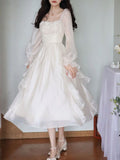 Zjkrl - Fairy Elegant Slim Dress Women Causal Party French Fashion Midi Dress Solid Sweet Princess One Piece Dress Korean 2023 Spring