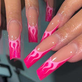 Zjkrl - 24Pcs Full Cover False Nails Red Rhinestone Planet Long Ballerina Coffin Nail Tips Detachable Fake Nails Press on Nails Manicure