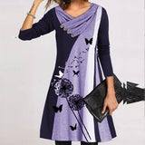 Zjkrl - Fashion Long Sleeve V Neck Midi Dress Autumn Ladies Button Splicing Loose Dress New Vintage Geometric Puzzle Print A-line Dress