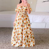 Zjkrl Sexy Off The Shoulder Tube Top Dress Butterfly Rainbow Floral Print Dress Ladies Elegant Slim Summer Bohemian Party Maxi Dresses