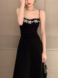Zjkrl - Black Backless Strap Dress Women Sexy Party Elegant Retro Midi Dresses Slim Designer Chic Holiday Casual Hepburn Dress 2023 New