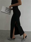Sexy Sleeveless Spring Summer Dress Women Sundress Side Slit Bodycon Long Dress Club Party White Black Dress Women 2023