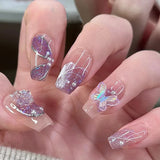Zjkrl - 24pcs Ballet False Nail Full Cover Fake Nail Butterfly Love Nails Tip French Coffin Nails Press on Nails