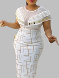 Women Bodycon Party Dress O Neck Shiny African Elegant Luxury Rihnestone Patchwork Shiny Large Size Ladies Gowns Summer 2023 New