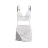 Zjkrl Summer Beach Sexy Skirts Set Women Y2K Jacquard Knitted 2 Piece Sets Tank Tops And Split Mini Dress Vacation