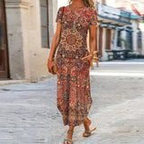 Zjkrl - Elegant Women Maxi Dress 2023 Summer O Neck Short Sleeve Sundress Office Lady Party Dress Female Print A-Line Long Dress Vestido