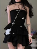 Zjkrl - 2023 Summer Even Party Black Dress Women Casual Corset Y2k Mini Dress Office Lady Sleeveless Bodycon Lace One Piece Dress Korean