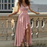 Zjkrl Sexy Diagonal Collar Waist Pleated Maxi Dresses Sleeveless Off Shoulder Asymmetrical Prom Dress Women Elegant Dress Dinner Party