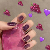 Zjkrl - 24pcs/Box Long Stiletto False Nails with Glue Red Nude Pink White MilkTea Color Jelly Nails Tips Full Cover Press On Nails