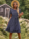 M Fashion O Neck Casual Printd Dress 2023 New Women Summer Strap High Waist Pleated Dresses For Female