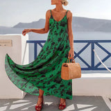 Summer Vintage Floral Print V-Neck Spaghetti Strap Dress Sexy Loose Sleeveless Tank Long Dress Bohemian Swing Women Beach Dress