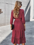 Zjkrl Autumn Winter Dot Bandage Dress Women Casual Ruffles V Neck High Waist Slim Print Long Dress New Fashion