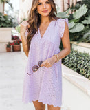 Zjkrl - 2023 Summer New Women Casual  Mini Dress Solid Sweet Princess Hollow Out Sleeveless V-Neck Cotton Streetwear lady Party Vestidos