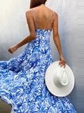 Zjkrl - Boho Hollow Out Printed High Split Dress 2023 Holiday Vacation Sleeveless Maxi Vestidos Casual Button Backless Dresses For Woman
