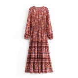 Women Cottagecore Dress Long Boho Floral Print Spliced Maxi Dresses Women Casual  2023 Spring Summer Dress Long Sleeve vestidos