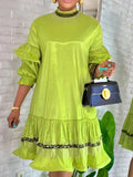 Women Loose Dresses Half High Collar Beading Three Quarter Sleeves Party Fashion Spring Summer Large Size Female Occasion Gowns