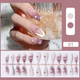 Zjkrl - 24pcs Sweet Summer Fake Nails Patches Pink Glitter Nude Press on Nails Women Wearable Nail Art Stickers Full Finished False Nail