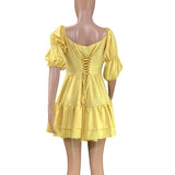 Zjkrl - Fashion Woman 2023 Slash Neck Off Shoulder Puff Sleeve Ruffles Mini Dress Streetwear Sexy Girls Bodycon Evening Party Dresses