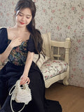 Zjkrl - Flower Print Retro Elegant Dress Women Puff Sleeve French Vintage Midi Dress Female Patchwork Designer Princess Sweet Dress 2023