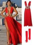 Zjkrl Women Evening Party Dress Vestidos Long Maxi Dress Sexy Summer Deep V Neck Backless Dress High Slit Fashion Festival