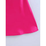 Zjkrl - Backless Rose Red Halter Satin Dress Summer Sleeveless Short Party Club Sundress Bowknot Lace Up Maxi Dress Vestidos