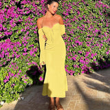 Zjkrl Women Chiffon Zipper Sexy Y2K Clothes Lace Up Halter Backless Long Sleeve Bodycon Midi Dress Outfits Party Club