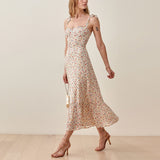 Zjkrl - Dresses For Women 2023 Elegant Vintage Floral Dress Frill Sweetheart Neck Sleeveless Strap Tie Ruffle Hem Summer Beach Dress