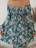 Retro Floral Dress Women Elegant Mini Dress Female Square Neck Long Sleeve Dresses Ladies Elastic Print Dress Spring Summer
