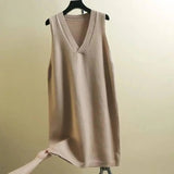New Women Cashmere Knitted Pullovers Vest Long Waistcoat Autumn Winter Sweater Vests Slim Sleeveless Casual Female