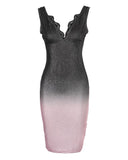 Ombre Colorblock Contrast Lace Glitter Bodycon Party Dress