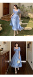 Zjkrl France Elegant Sweet Dress Women Autumn Winter Vintage Eveving Party Midi Dresses Chic Korean Retro Blue Fairy Dress 2023 New