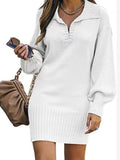 Zjkrl New In 2023 Women Dress Medium Long Skirt Sweater Dress Female Lapel Long Sleeve Dress Pullover Loose Women Knitted Dresses