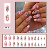 Zjkrl - 24pcs Girlish Colorful Graffiti Nail Art Fake Nails With Plants Flowers Patterns Short Press on False Nails With Wearing Tools